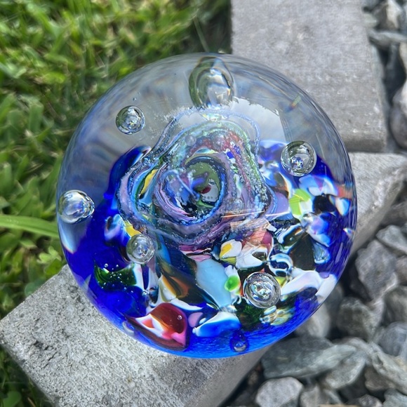 Caithness of Scotland Colorful Myriad Blue Blown Art Glass Paperweight #6759 - Picture 4 of 6